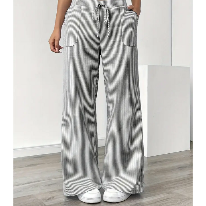 Sandy | Wide Leg Trousers with Striped Print and Drawstring Waist