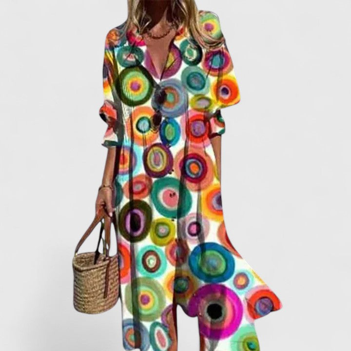 Paula | Boho Maxi Dress Botanical 3/4 Sleeve