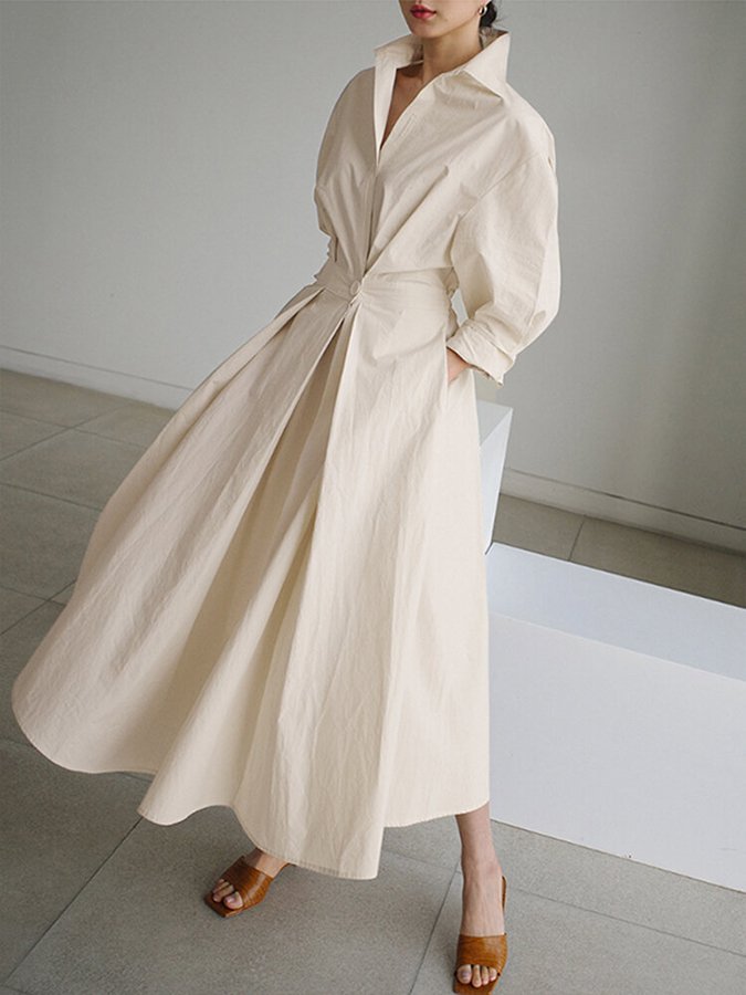 Amber | Maxi Shirt Dress with Collared Neck and Twist Waist