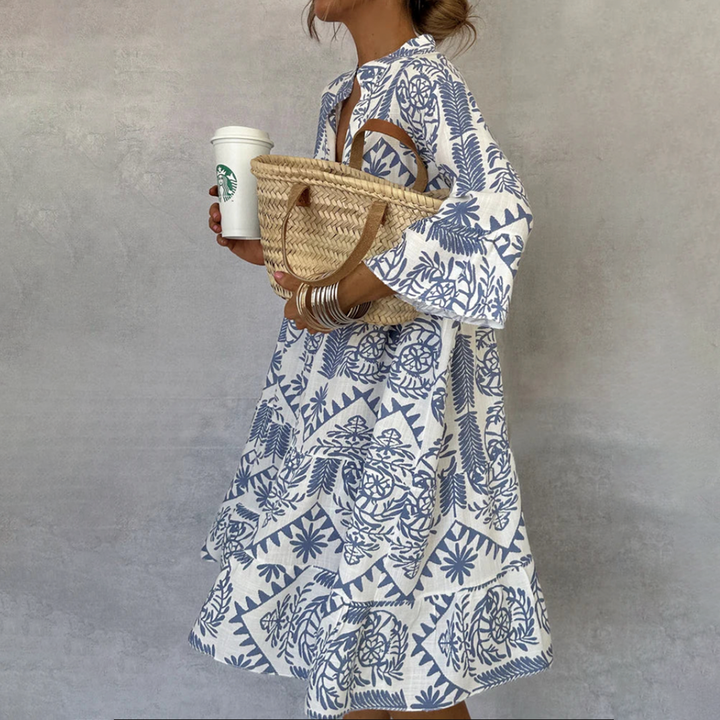 Eleanor | Mini Summer Dress with Boho Print and Flared Sleeves