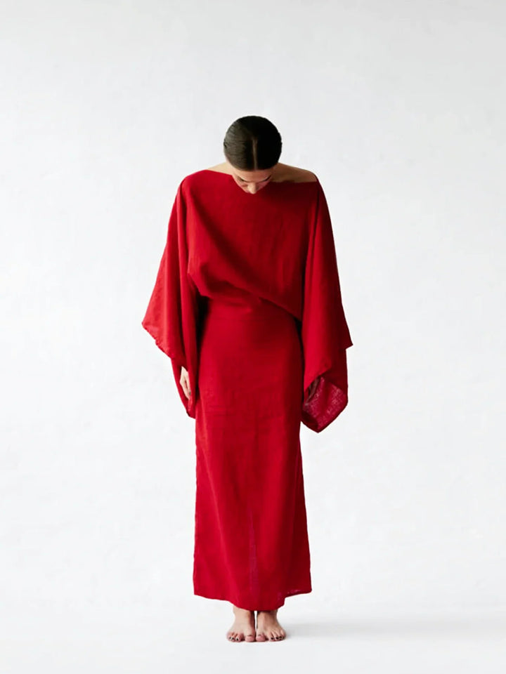 Gianna | Midi Cocktail Dress with Kimono Sleeves and Belted Waist