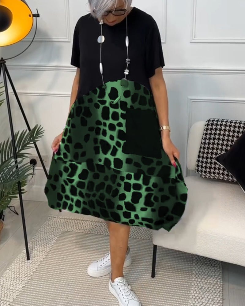 Xena | Midi Summer Dress with Abstract Print and Round Neck