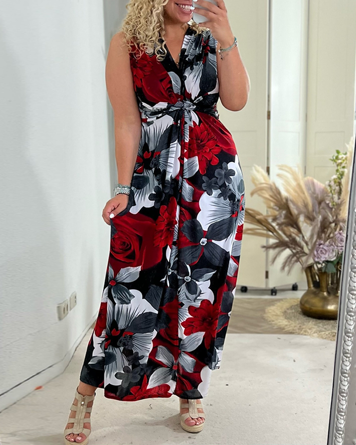 Madison | Maxi Wedding Guest Dress with Floral Print and V-Neck