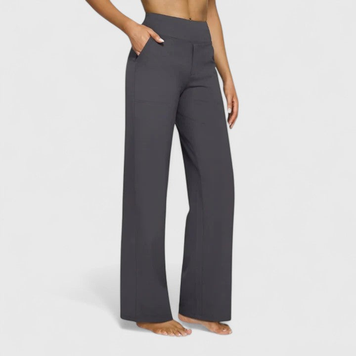 Gia | High Waist Wide-Leg Trousers with Plain Finish and Side Pockets