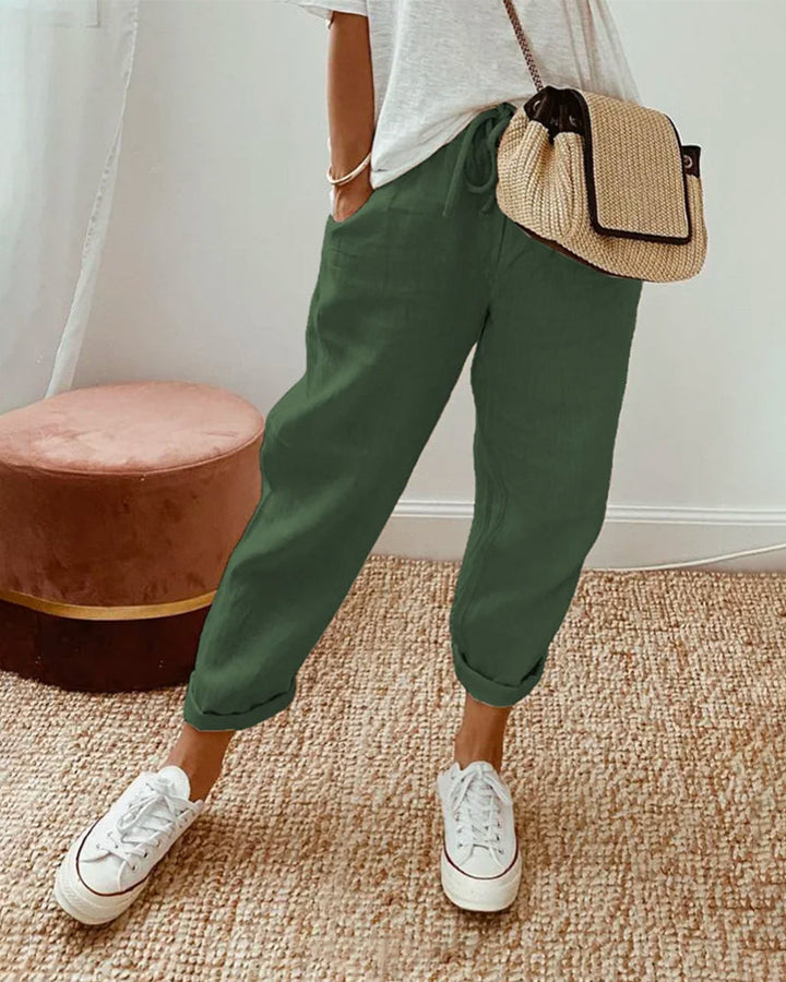 Bea | Relaxed Fit Trousers with Drawstring Waist and Rolled Hem