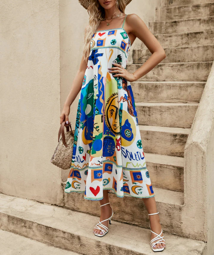 Abigail | Maxi Summer Dress with Graphic Print and Square Neck
