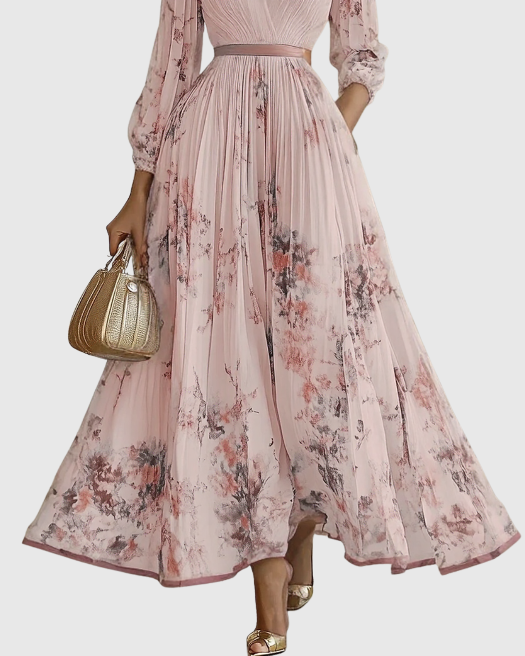 Ella | Maxi Wedding Guest Dress with Floral Print and Pleated Skirt
