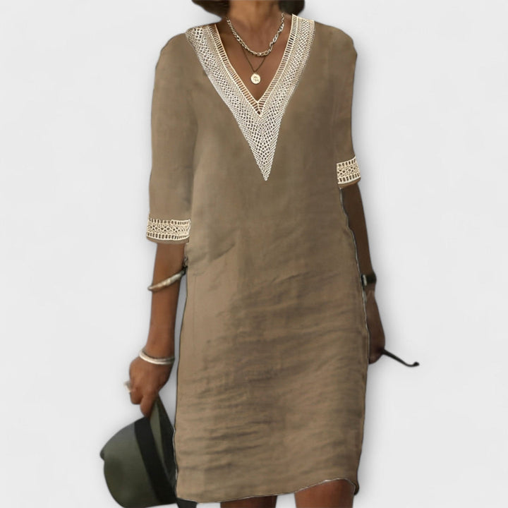 Lauren | Mini Summer Dress with V-Neck and Lace Trim