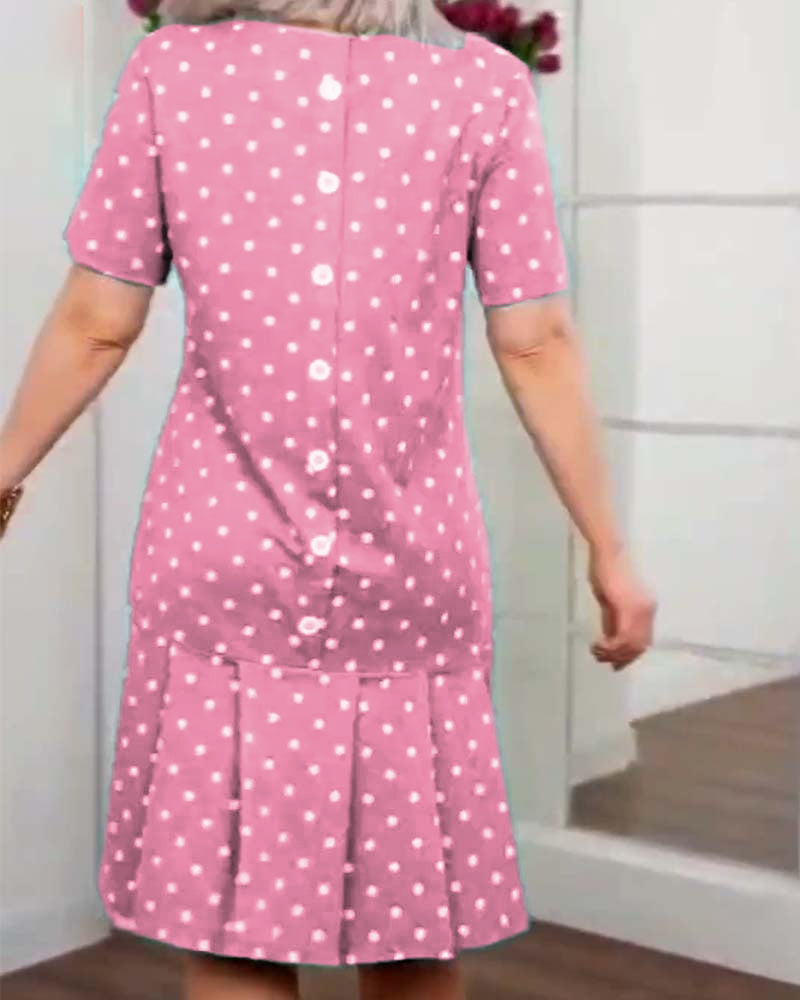 Mia | Midi Polka Dot Dress with Round Neck and Ruffle Hem