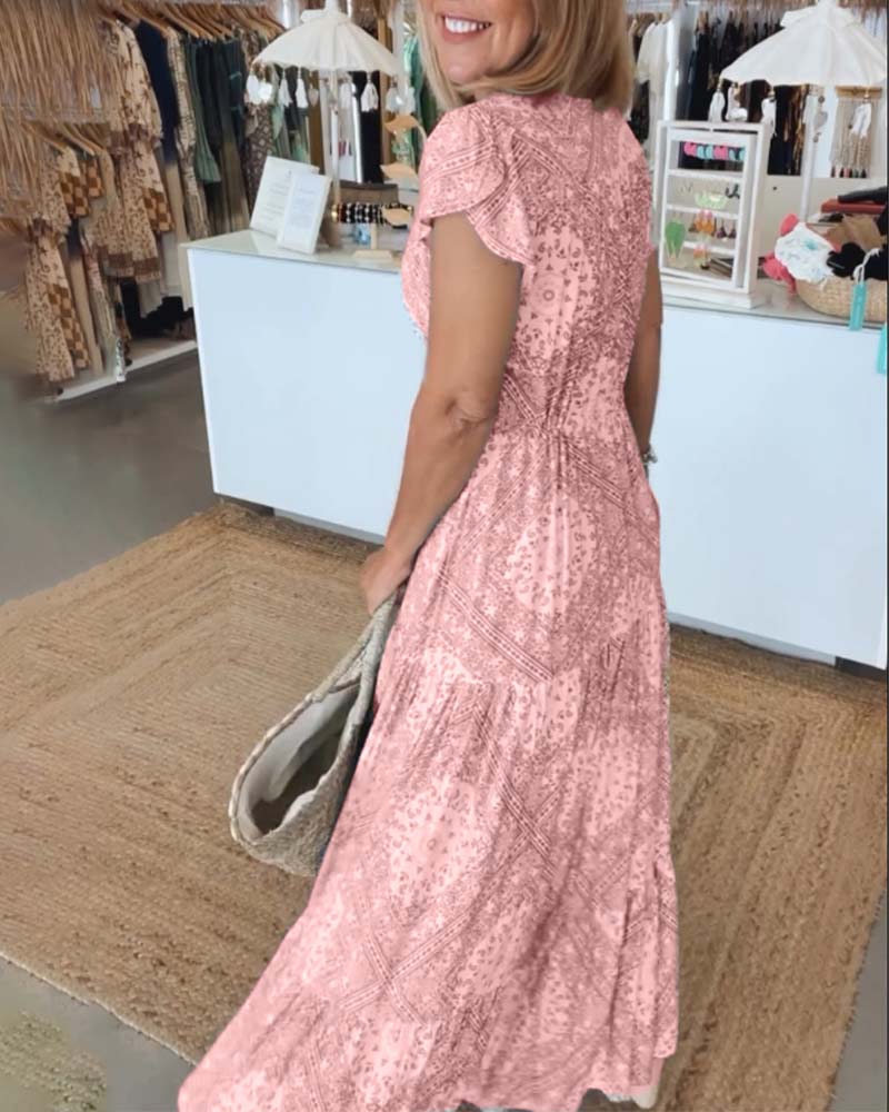 Melissa | Maxi Holiday Dress with Boho Print and V-Neck