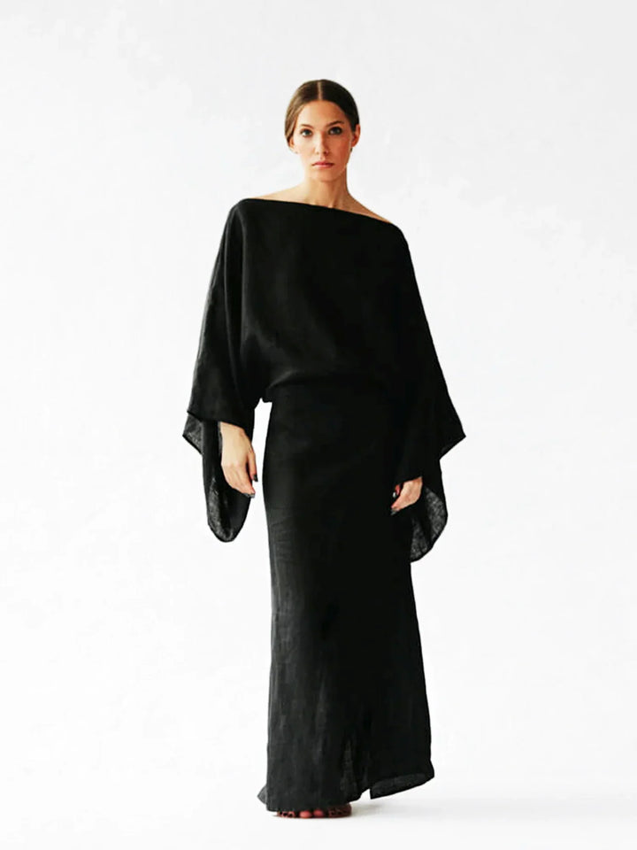 Gianna | Midi Cocktail Dress with Kimono Sleeves and Belted Waist