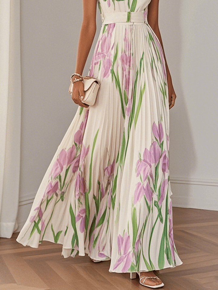 Tina | Maxi Wedding Guest Dress with Floral Print and Pleated Skirt