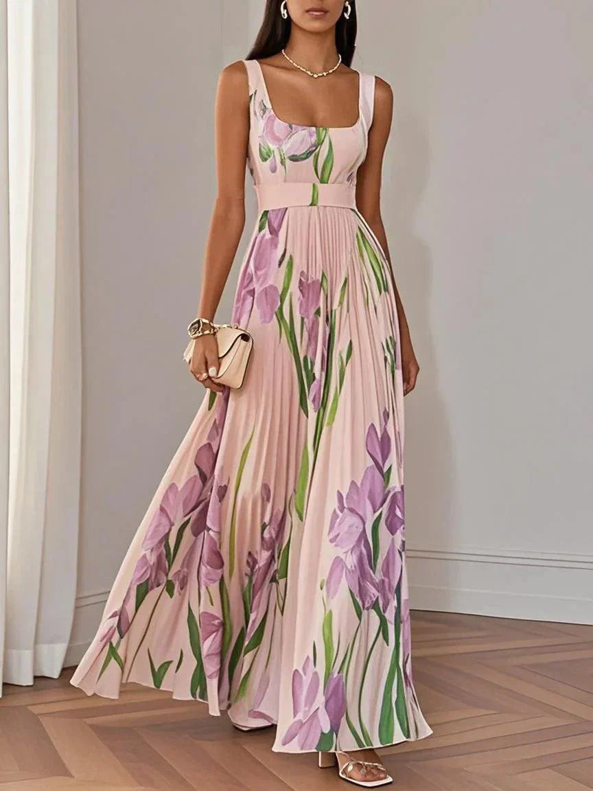 Tina | Maxi Wedding Guest Dress with Floral Print and Pleated Skirt