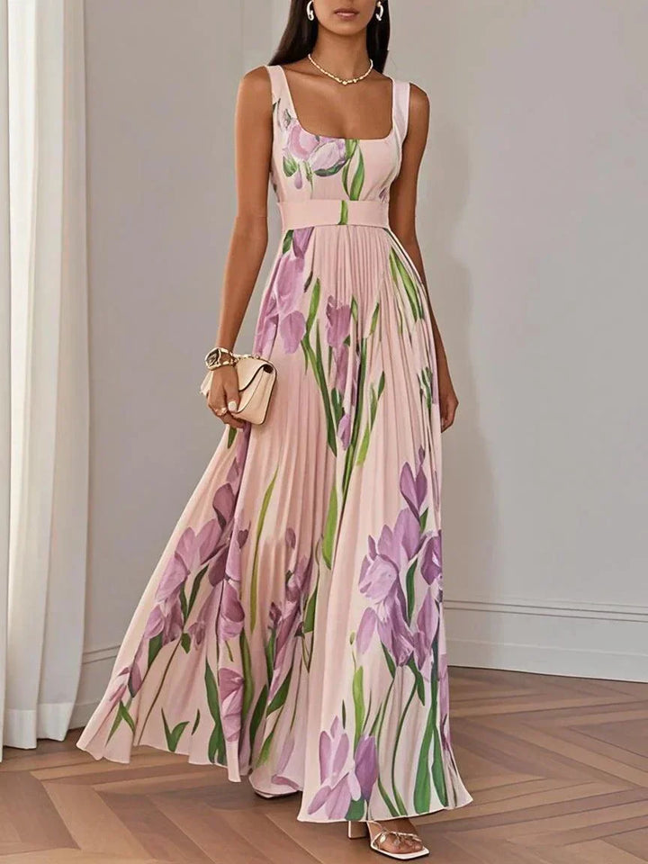 Tina | Maxi Wedding Guest Dress with Floral Print and Pleated Skirt