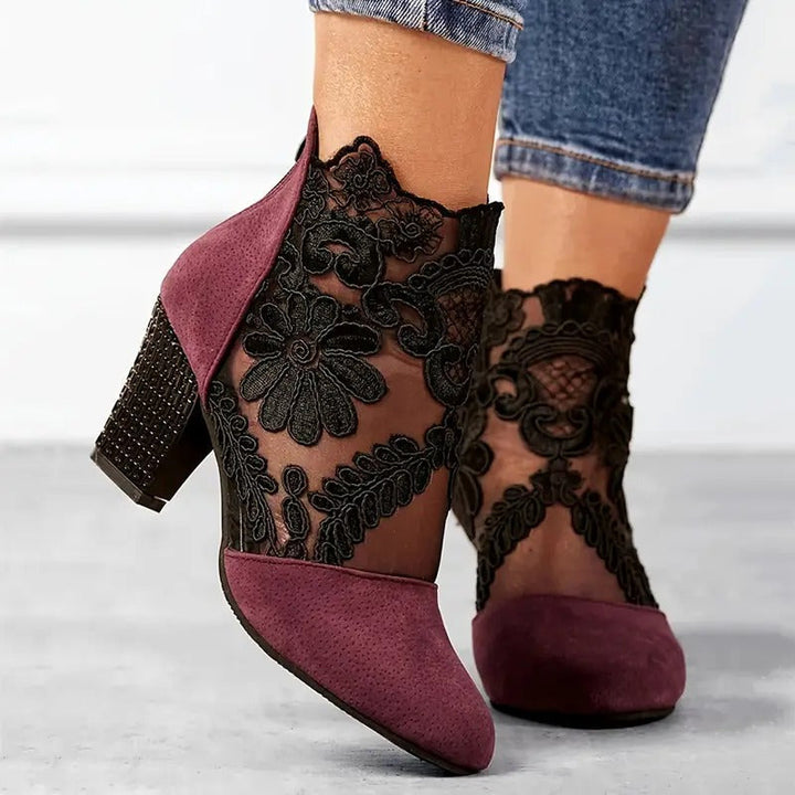 Charlotte | Orthopedic Block Heel Boots with Embroidered Front