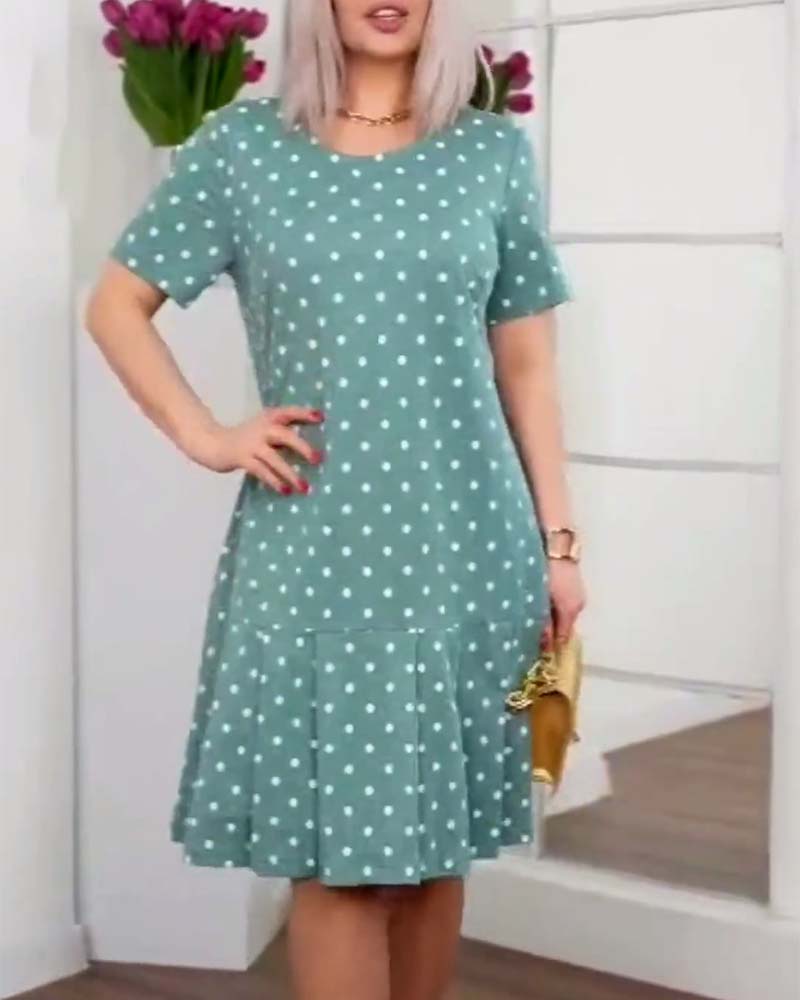 Mia | Midi Polka Dot Dress with Round Neck and Ruffle Hem