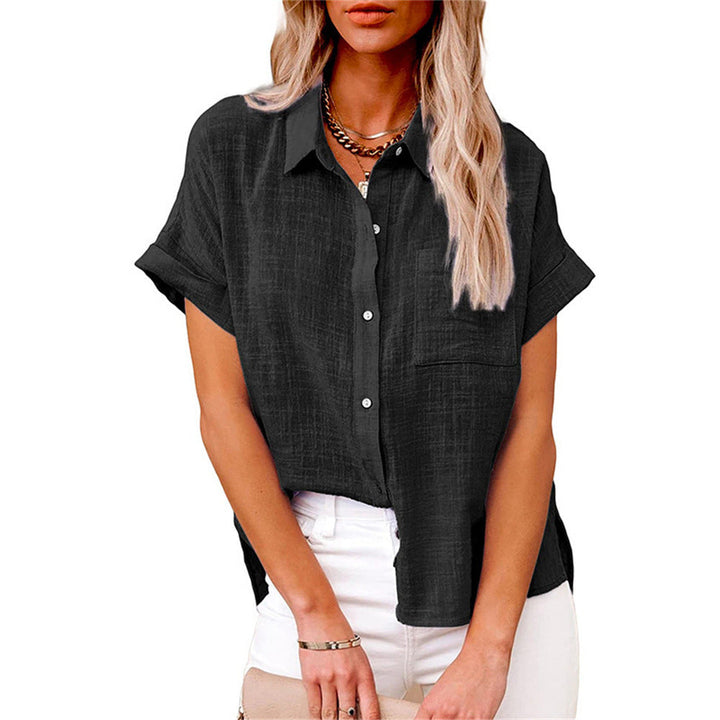 Liz | Short Sleeve Blouse with Shirt Collar and Chest Pocket