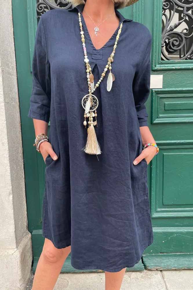 Nancy | Midi Summer Dress with V-Neck and Front Pockets