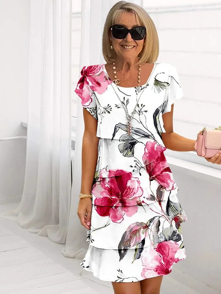 Mia | Midi Summer Dress with Floral Print and Tiered Ruffles