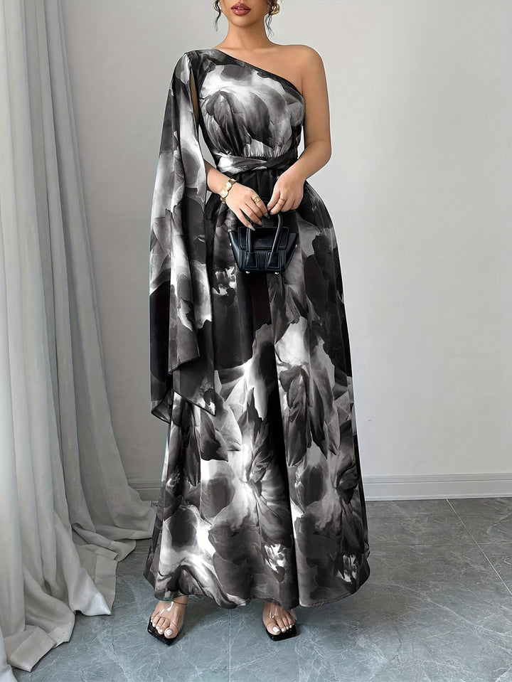 Irene | Maxi Wedding Guest Dress with One Shoulder and Floral Print