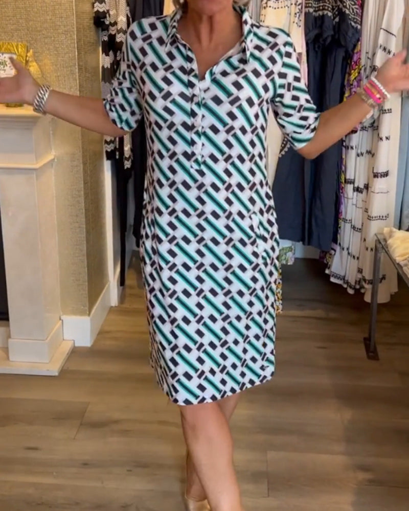 Martha | Midi Summer Dress with Geometric Print and V-Neck