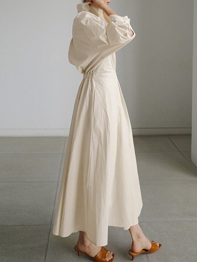Amber | Maxi Shirt Dress with Collared Neck and Twist Waist
