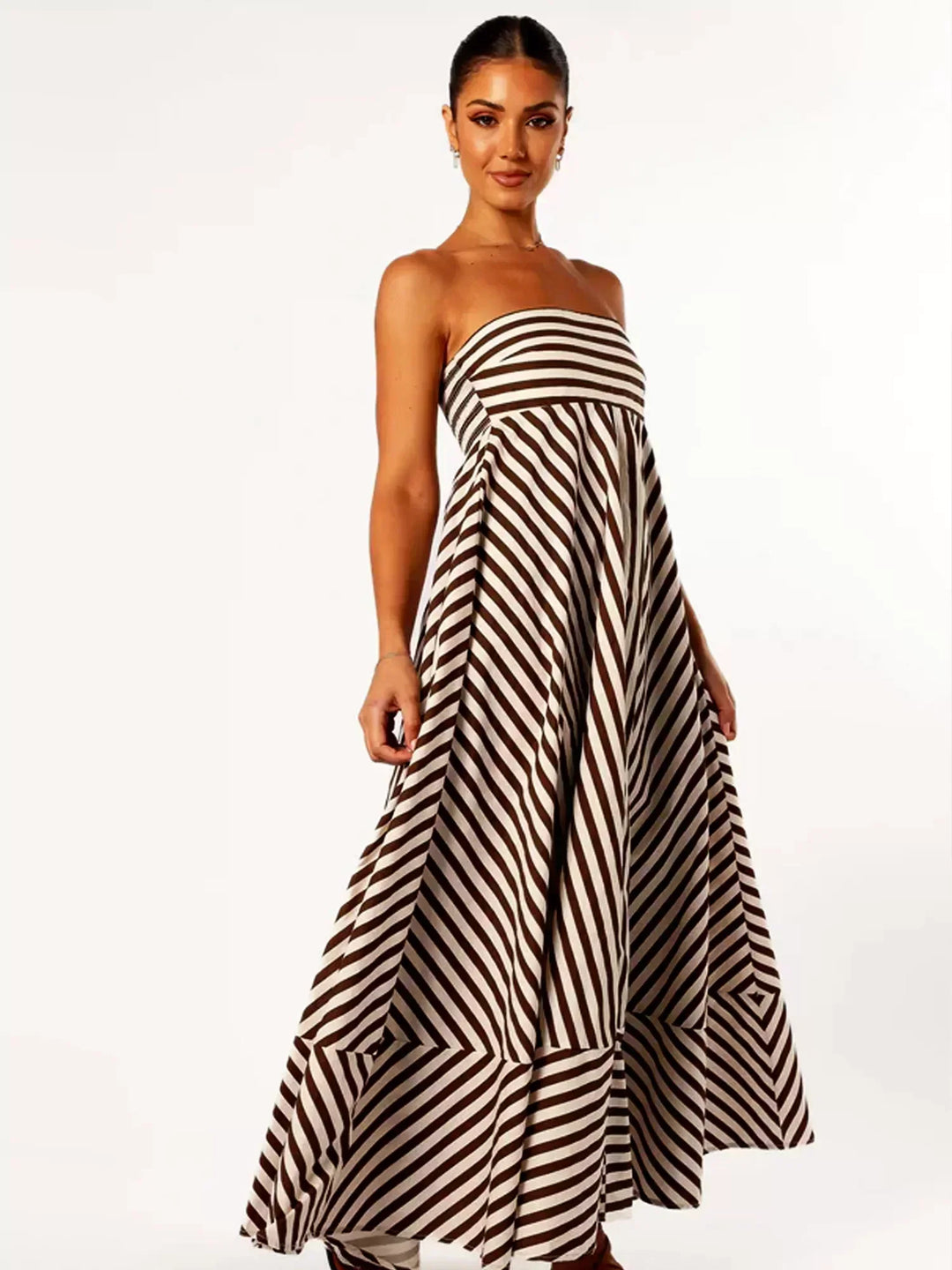 Lina | Maxi Summer Dress with Strapless Bodice and Stripes