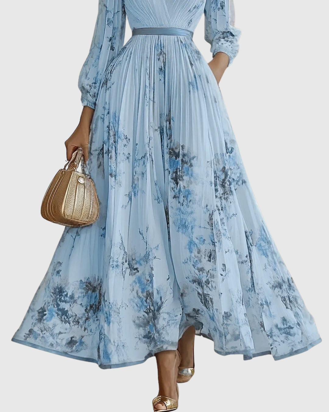 Ella | Maxi Wedding Guest Dress with Floral Print and Pleated Skirt