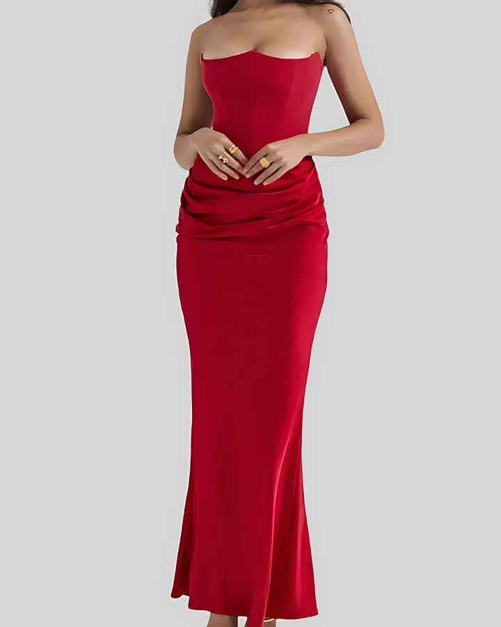 Jade | Maxi Wedding Guest Dress with Corset Bodice and Ruched Waist