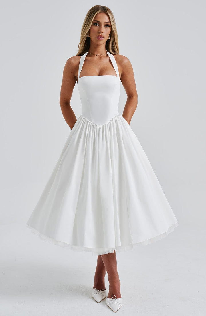 Ariana | Midi Halter Neck Dress with Corset Bodice