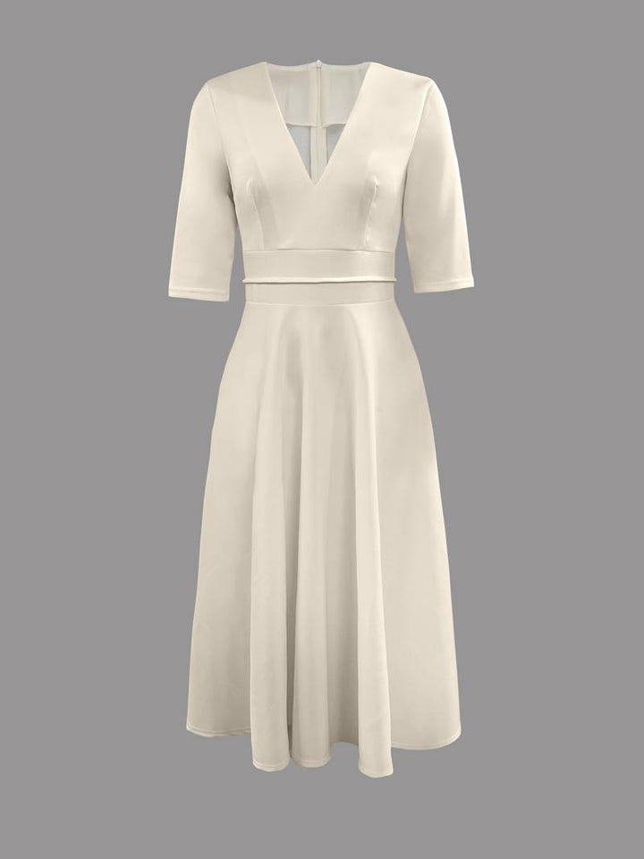 Daisy | Midi Wedding Guest Dress with Plunge V-Neck and Flared Skirt