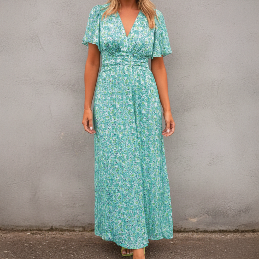 Alice | Maxi Wedding Guest Dress with Floral Print and V-Neck Wrap
