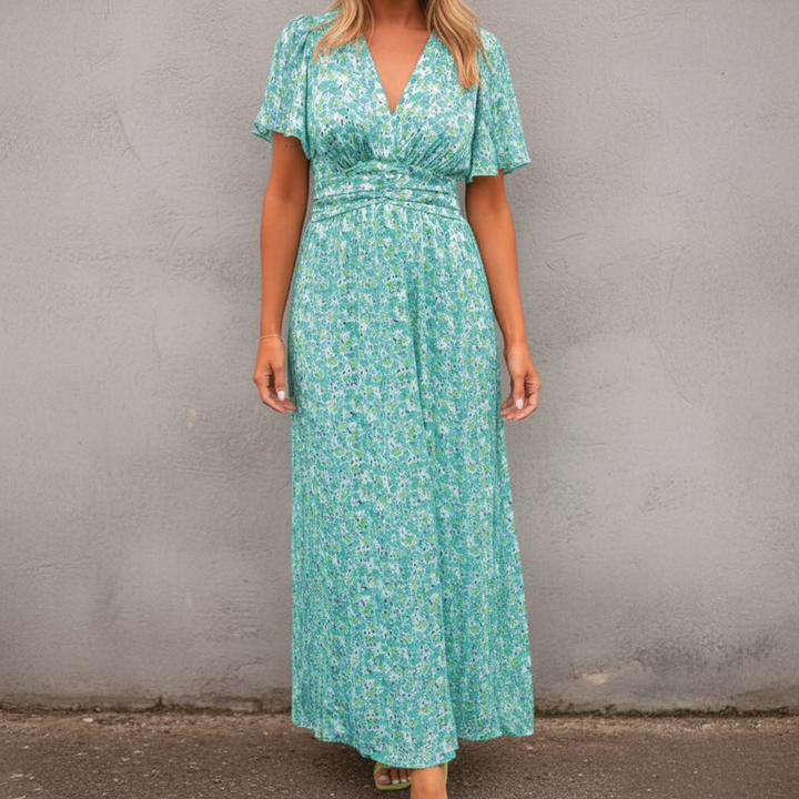 Alice | Maxi Wedding Guest Dress with Floral Print and V-Neck Wrap