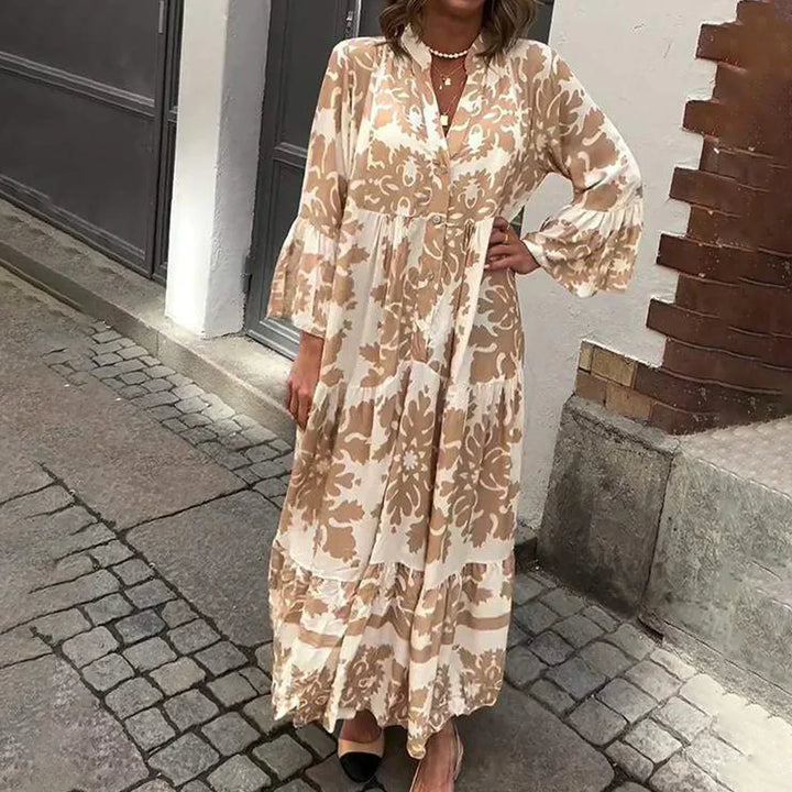 Chloe | Maxi Summer Dress with Abstract Print and Long Sleeves