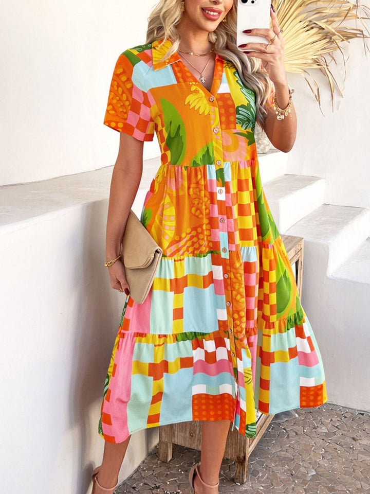 Mary | Midi Shirt Dress with Floral Print and Button Front