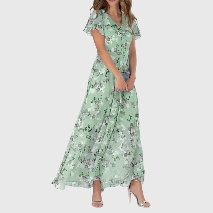 Lola | Maxi Wedding Guest Dress with Floral Print and V-Neck