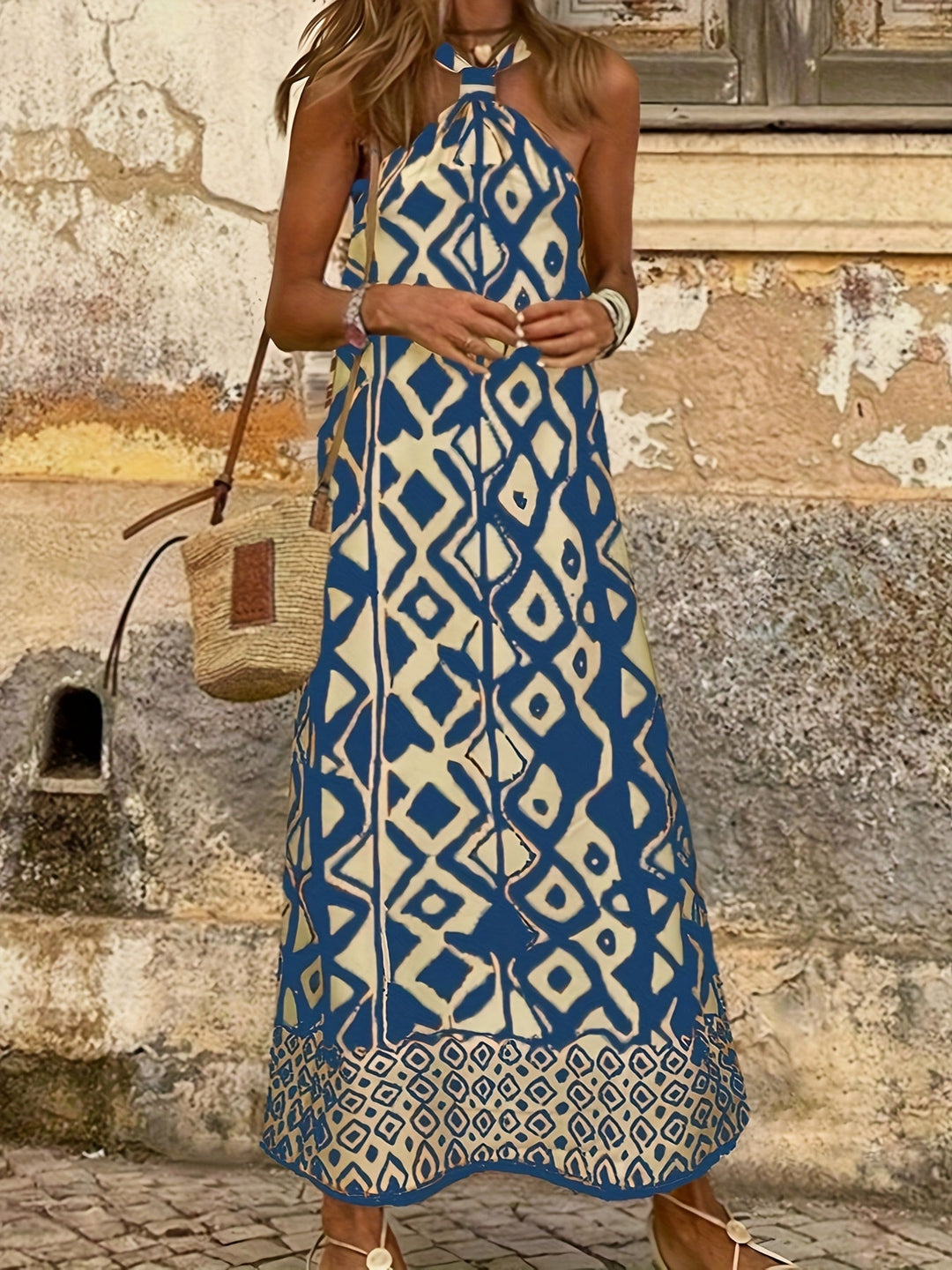 Eliza | Maxi Halter Neck Dress with Boho Print