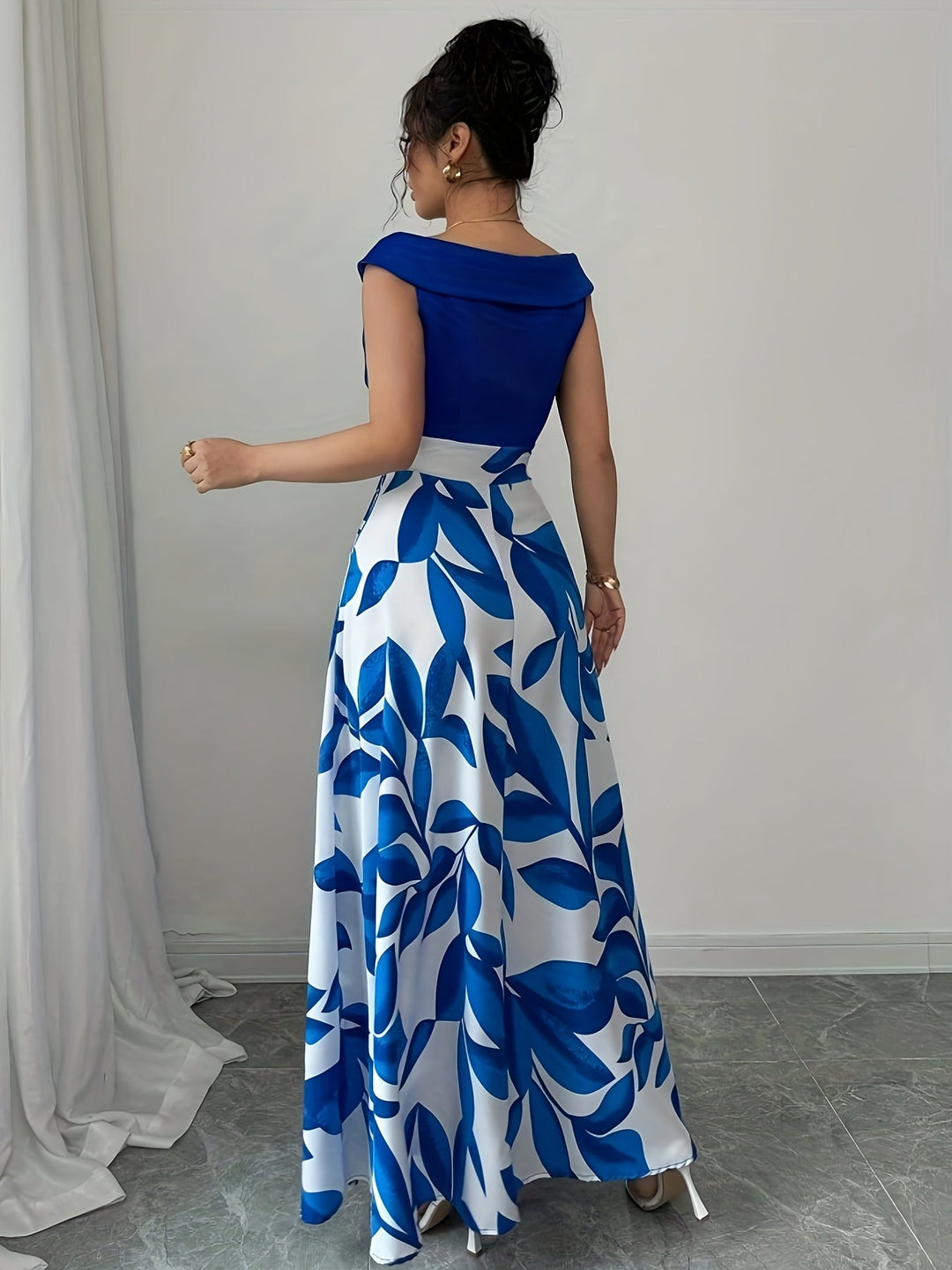 Glen | Maxi Wedding Guest Dress with Floral Print and Off Shoulder