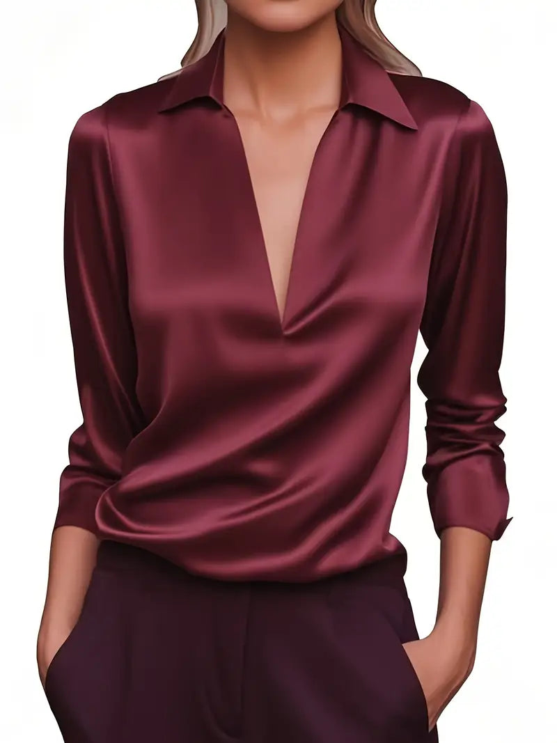 Sylv | Blouse with Deep V-Neck and Long Sleeves