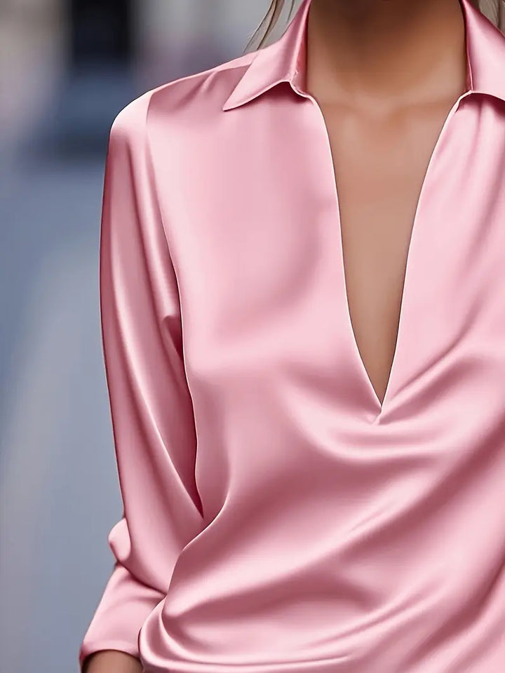 Sylv | Blouse with Deep V-Neck and Long Sleeves