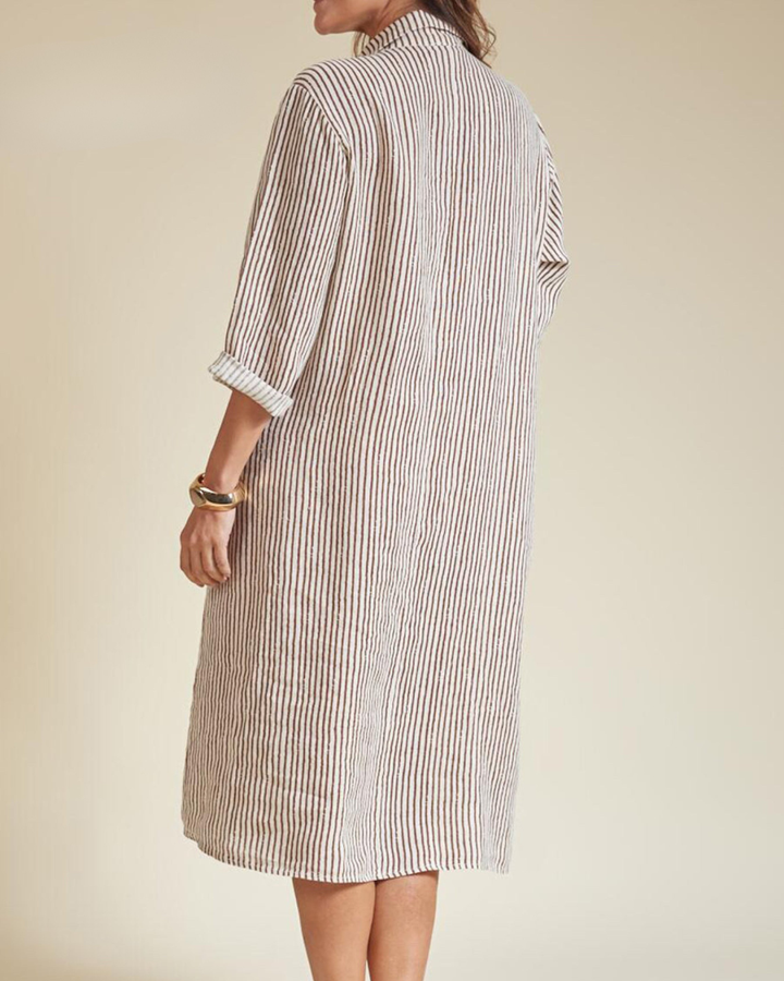 Nina | Midi Shirt Dress with Stripes and Button Front