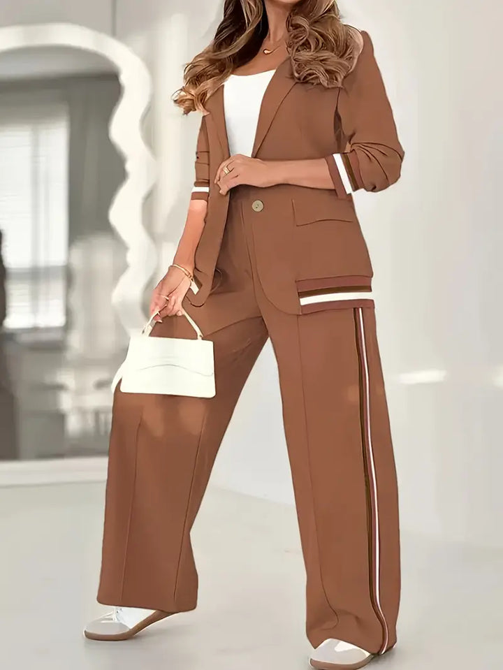 Diana | Blazer Set with Wide Leg Trousers and Stripe Trim