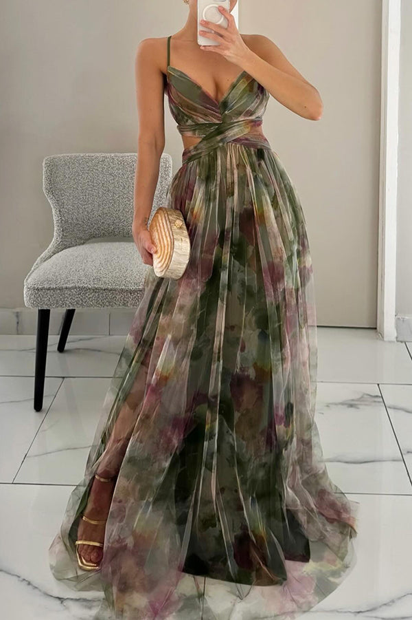 Hazel | Maxi Wedding Guest Dress with Floral Print and Pleated Skirt