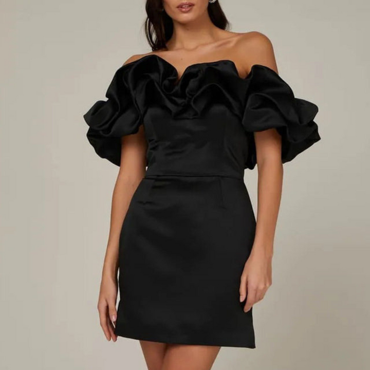 Ella | Mini Wedding Guest Dress with Strapless Bodice and Ruffle Detail