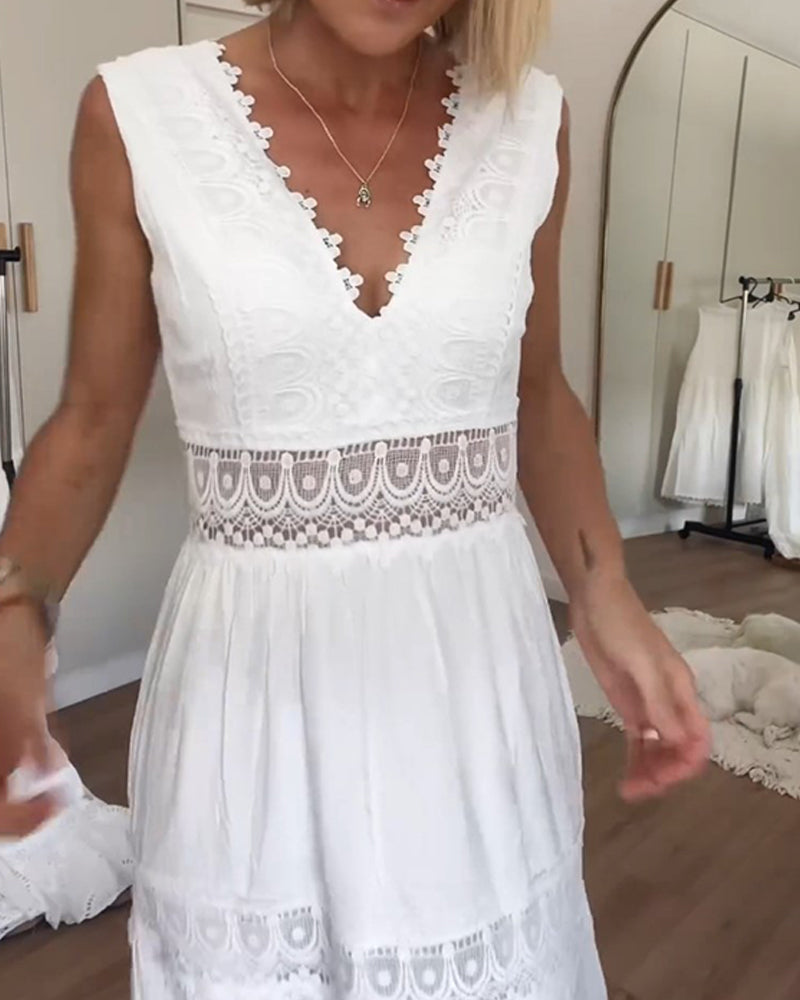 Jenna | Midi Wedding Guest Dress with V-Neck and Lace Detail