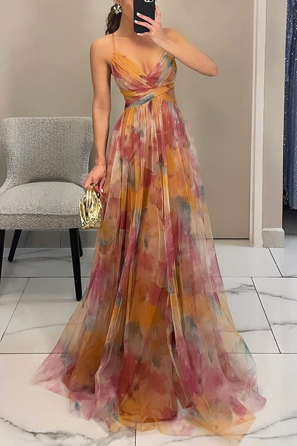 Ruby | Maxi Wedding Guest Dress with Floral Print and V-Neck