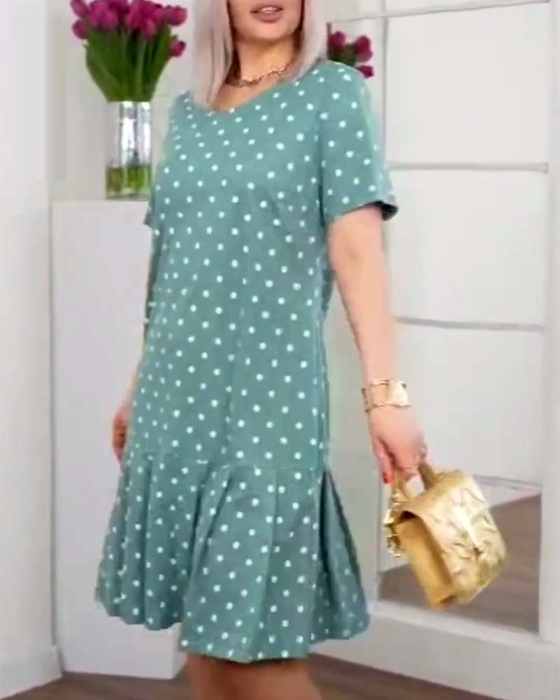 Mia | Midi Polka Dot Dress with Round Neck and Ruffle Hem
