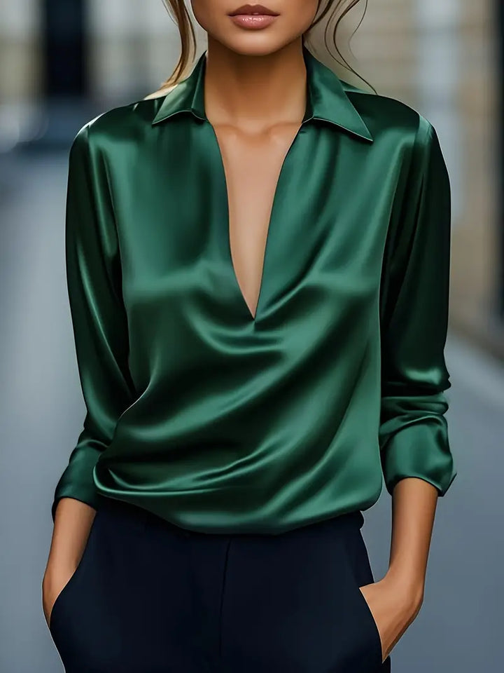 Sylv | Blouse with Deep V-Neck and Long Sleeves
