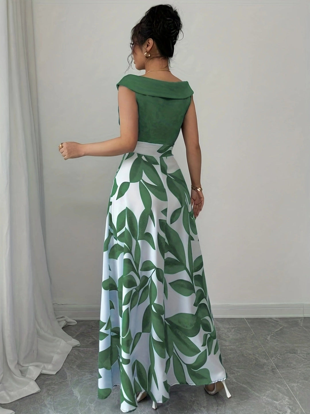 Glen | Maxi Wedding Guest Dress with Floral Print and Off Shoulder