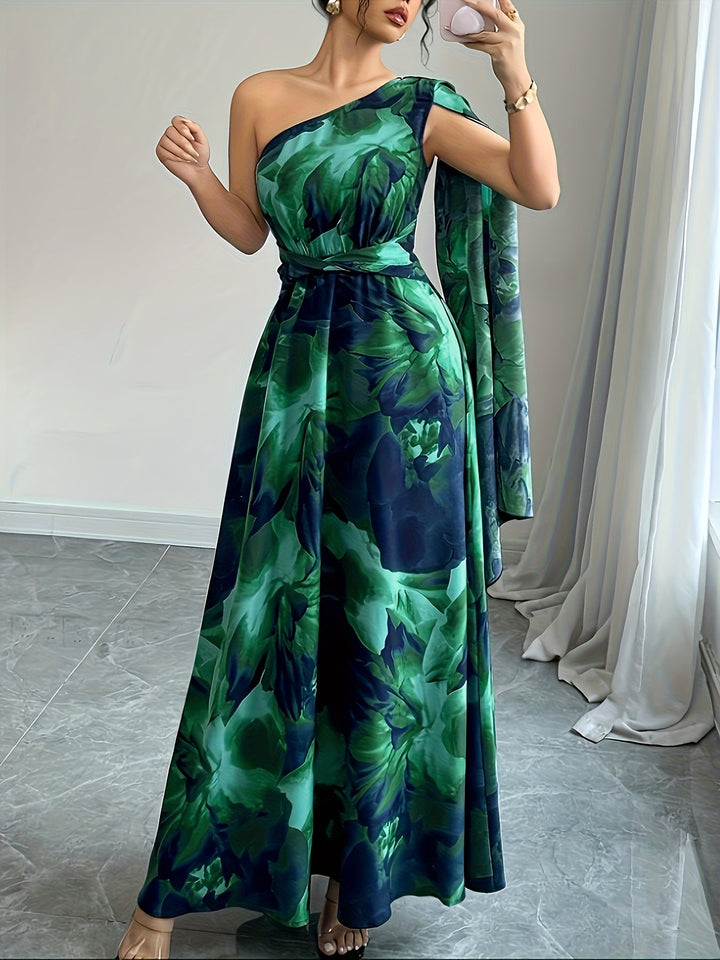 Irene | Maxi Wedding Guest Dress with One Shoulder and Floral Print